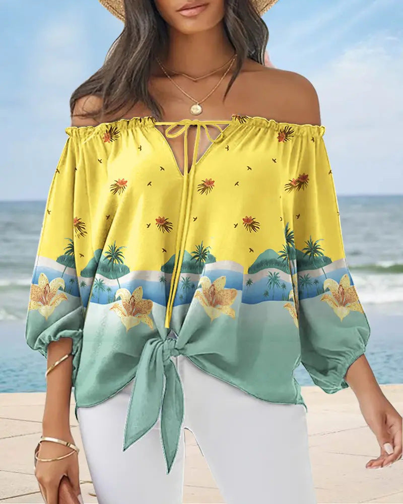 Elegante top stampato a spalle scoperte di Valentina Lo Bello