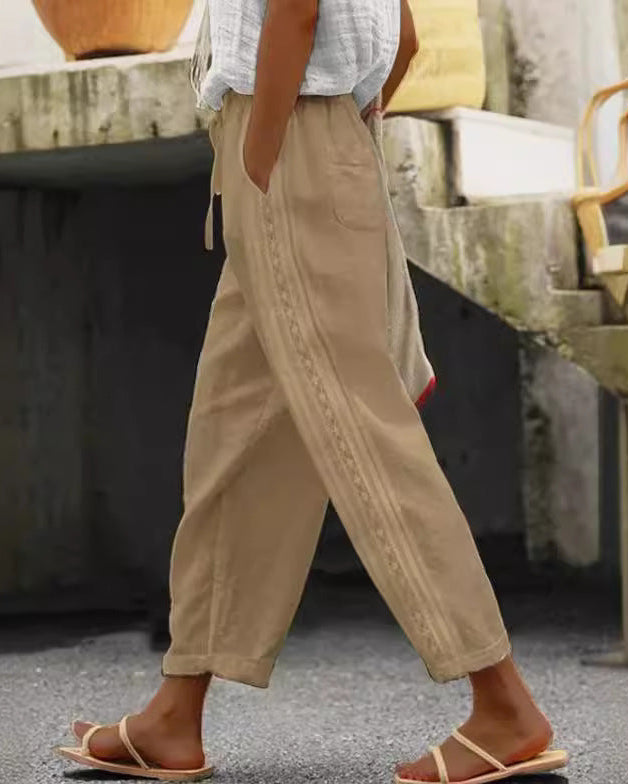 Elegant Cotton Linen Cropped Pants Valentina Lo Bello