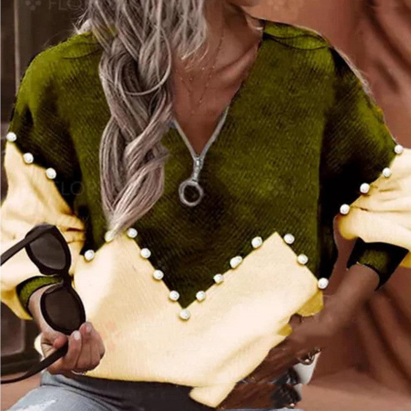Chic Pearl Trim Valentina Lo Bello Knitted Sweater Blouse