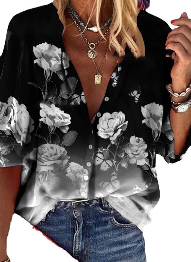 Camicia a maniche corte con bottoni a fantasia floreale di Valentina Lo Bello