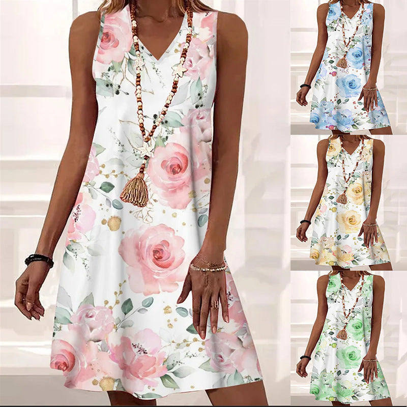 Floral V-Neck Sleeveless Dress by Valentina Lo Bello