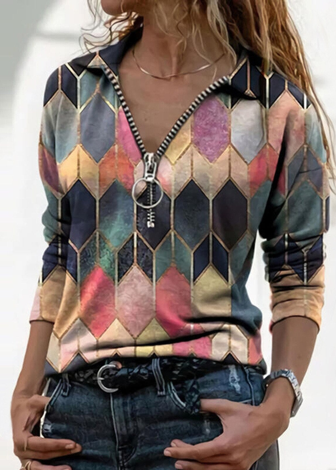 Top colorato con zip e scollo a V Valentina Lo Bello Perfect-Fit