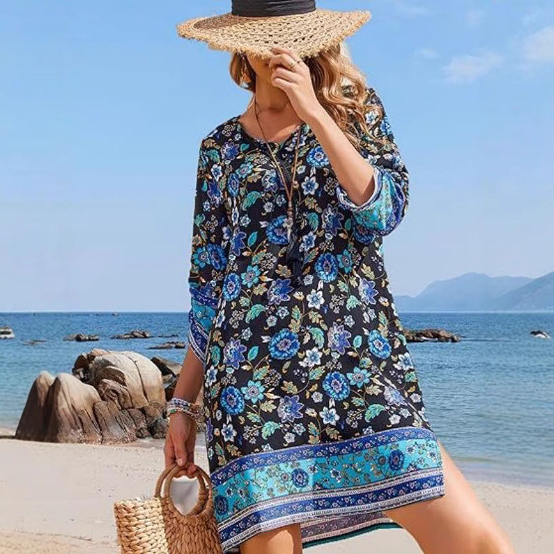 Mini abito con nappine in stile boho floreale di Valentina Lo Bello