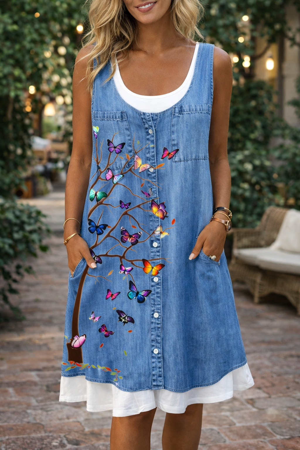 Abito blu con farfalle ispirato a Pinterest, firmato Valentina Lo Bello.