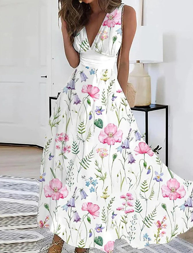 Abito a vita alta con scollo a V e stampa floreale di Valentina Lo Bello