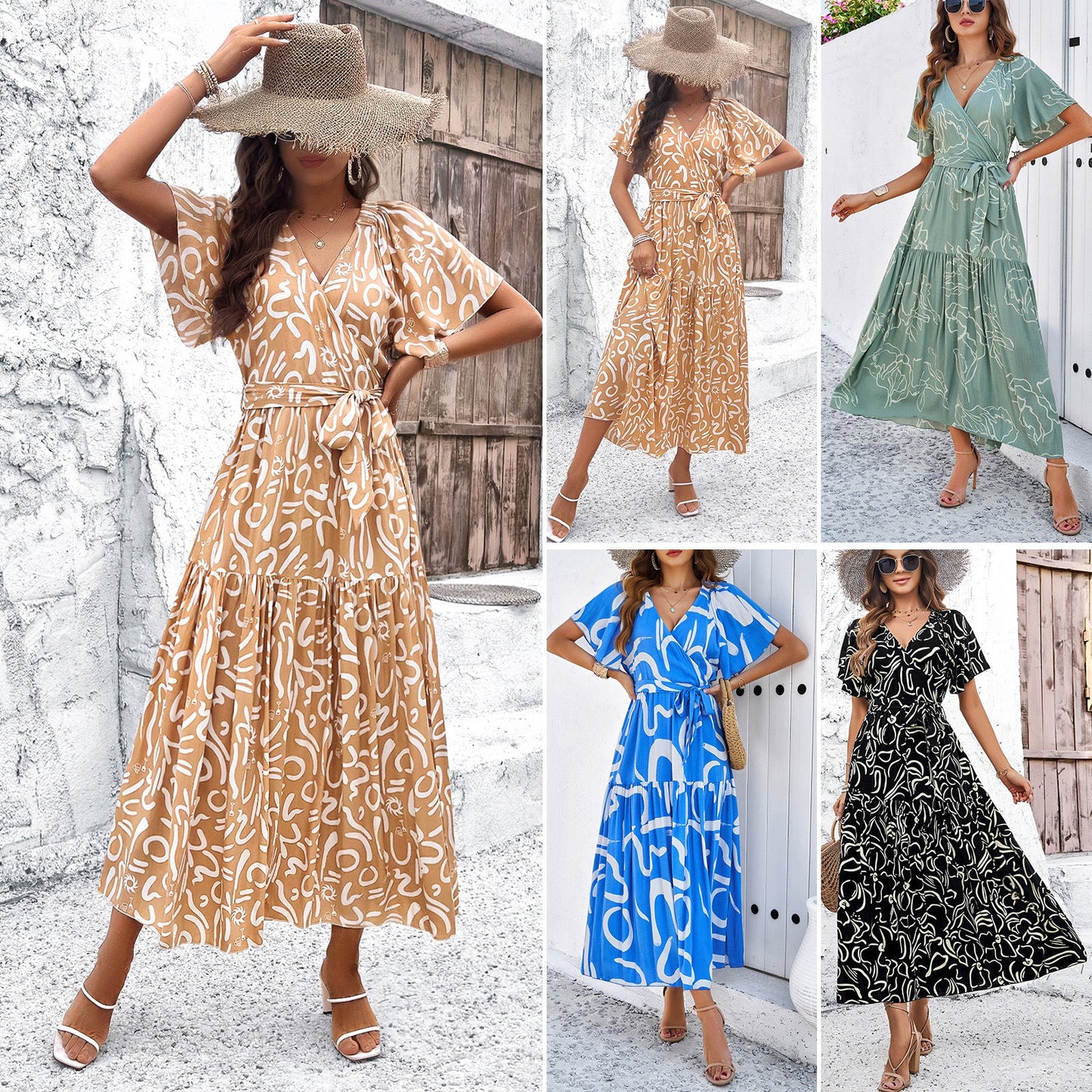 Chic Geometric Valentina Lo Bello Short Sleeve Midi Dress