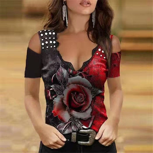 T-shirt estiva romantica con stampa di rose di Valentina Lo Bello