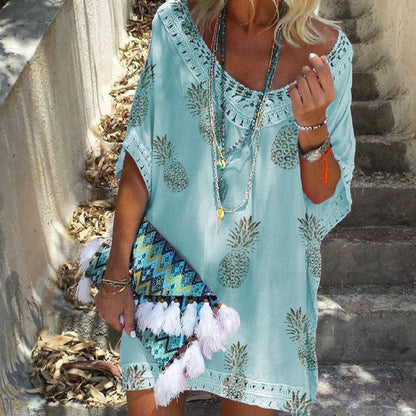Chic Lace Print Dress Valentina Lo Bello Summer V-Neck