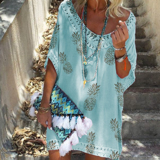 Chic Lace Print Dress Valentina Lo Bello Summer V-Neck
