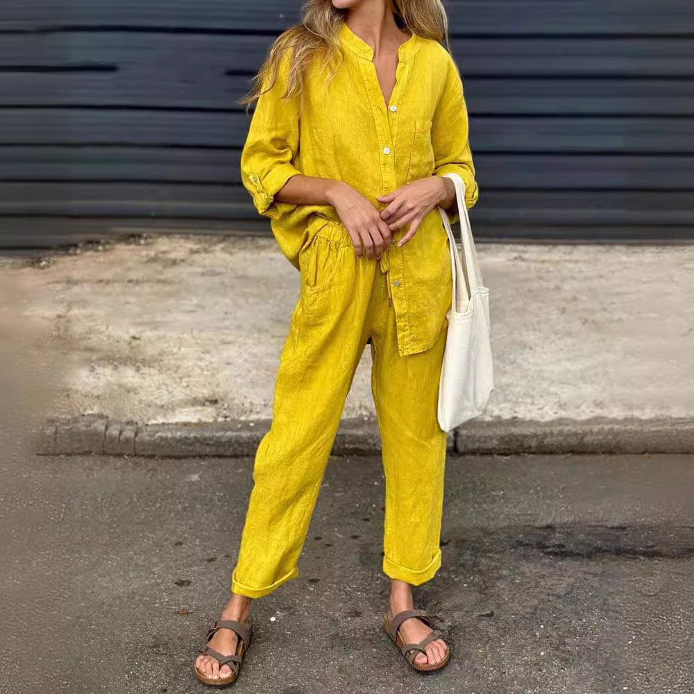 Chic Cotton Linen Set Valentina Lo Bello High Waist Trousers