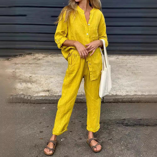 Chic Cotton Linen Set Valentina Lo Bello High Waist Trousers
