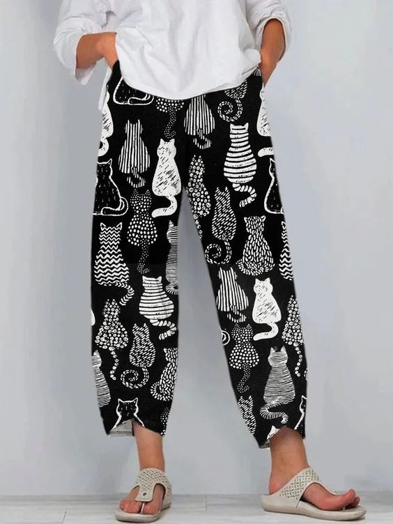 Pantaloni in lino Artful Valentina Lo Bello con motivo 3D