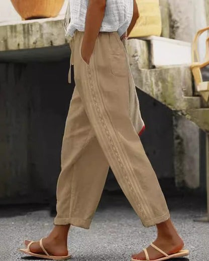 Elegant Cotton Linen Cropped Pants Valentina Lo Bello