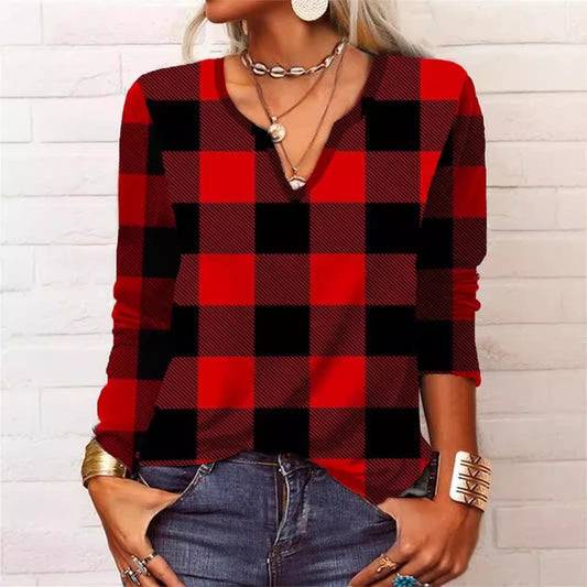 Plaid V-Neck Long Sleeve Top by Valentina Lo Bello