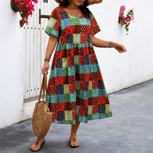 Abito lungo estivo Valentina Lo Bello con vivace motivo patchwork