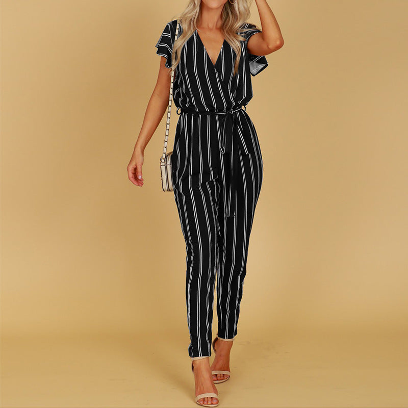 Chic Stripe Valentina Lo Bello V-Neck Halter Jumpsuit