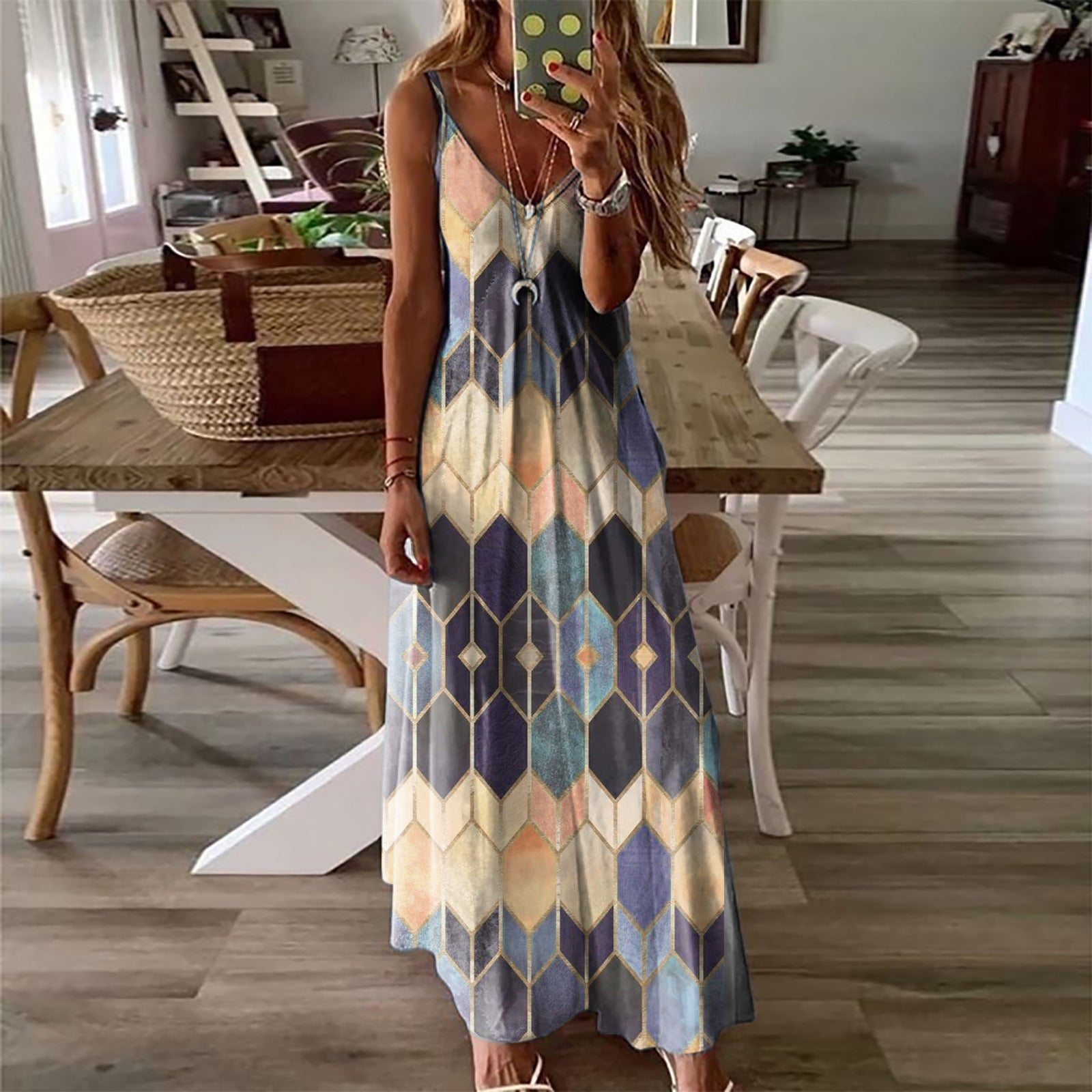 Geometric Print Valentina Lo Bello Summer Maxi Dress