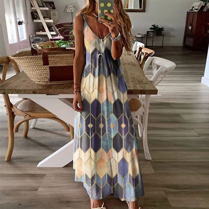 Geometric Print Valentina Lo Bello Summer Maxi Dress