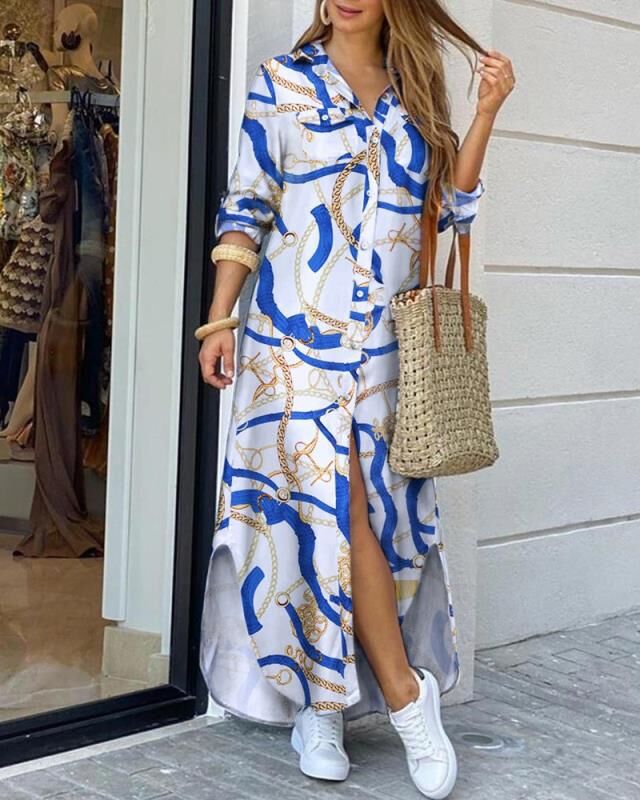 Chic Printed Long Shirt Dress Valentina Lo Bello