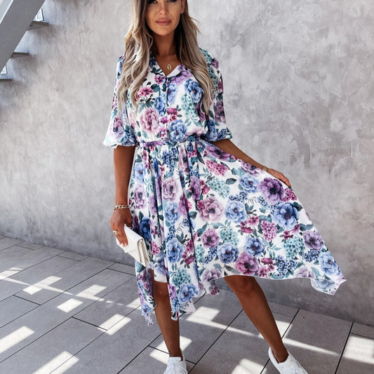Floral Print Valentina Lo Bello Irregular Midi Dress