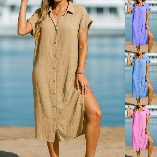 Chic Cotton Linen Lapel Dress by Valentina Lo Bello