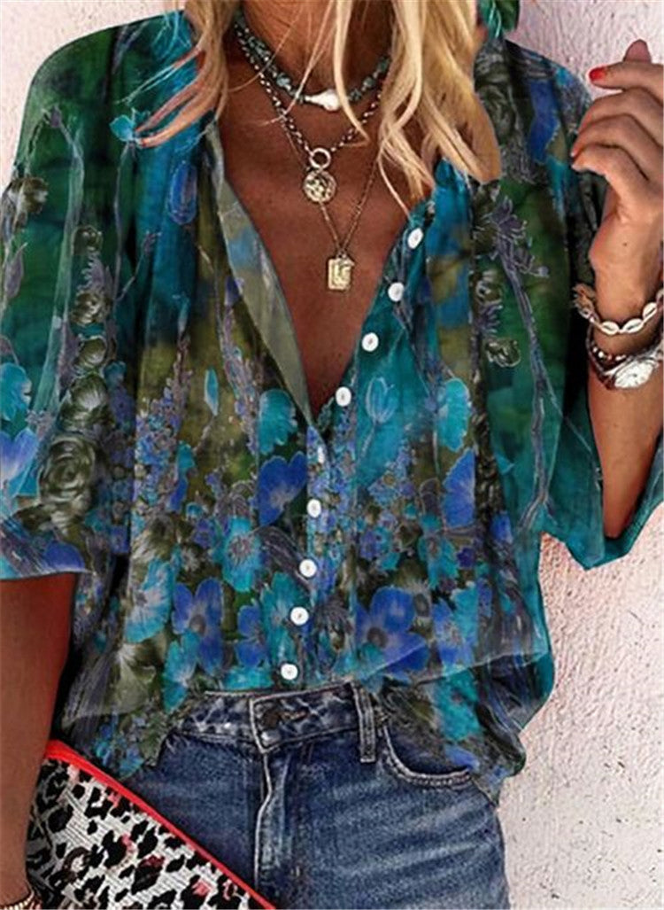 Camicia a maniche corte con bottoni a fantasia floreale di Valentina Lo Bello