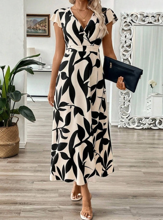 Elegante abito lungo con scollo a V e stampa di Valentina Lo Bello