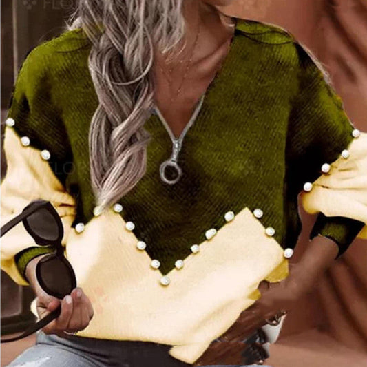 Chic Pearl Trim Valentina Lo Bello Knitted Sweater Blouse