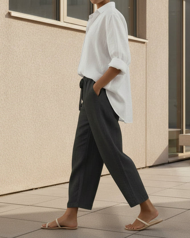 Eleganti pantaloni cropped in cotone e lino Valentina Lo Bello