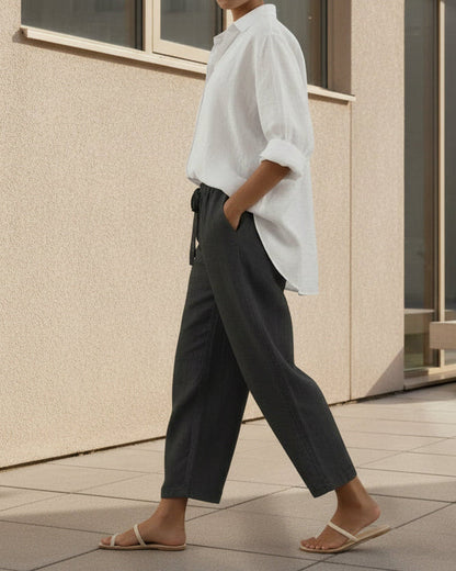Eleganti pantaloni cropped in cotone e lino Valentina Lo Bello