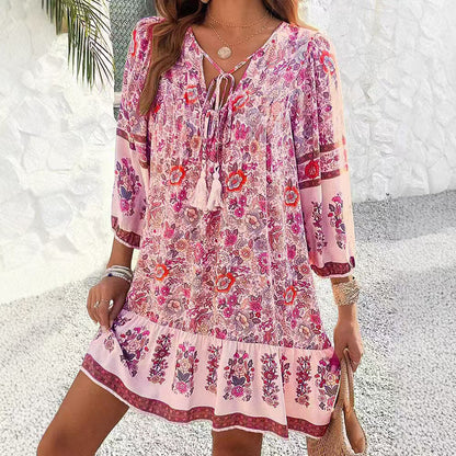 Bohemian Floral Valentina Lo Bello V-Neck Midi Dress