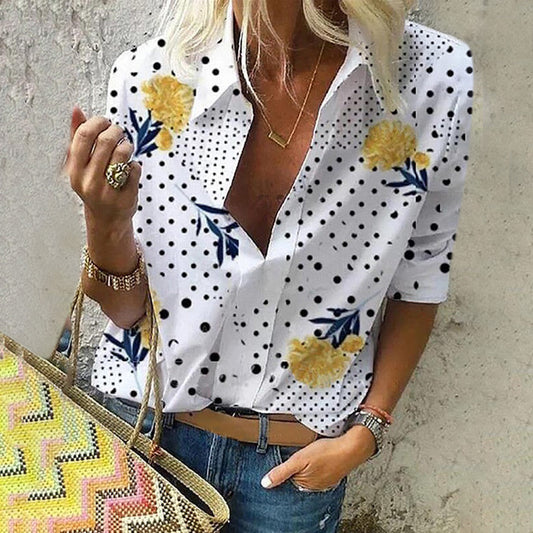 Elegante top con scollo a V a pois floreali di Valentina Lo Bello