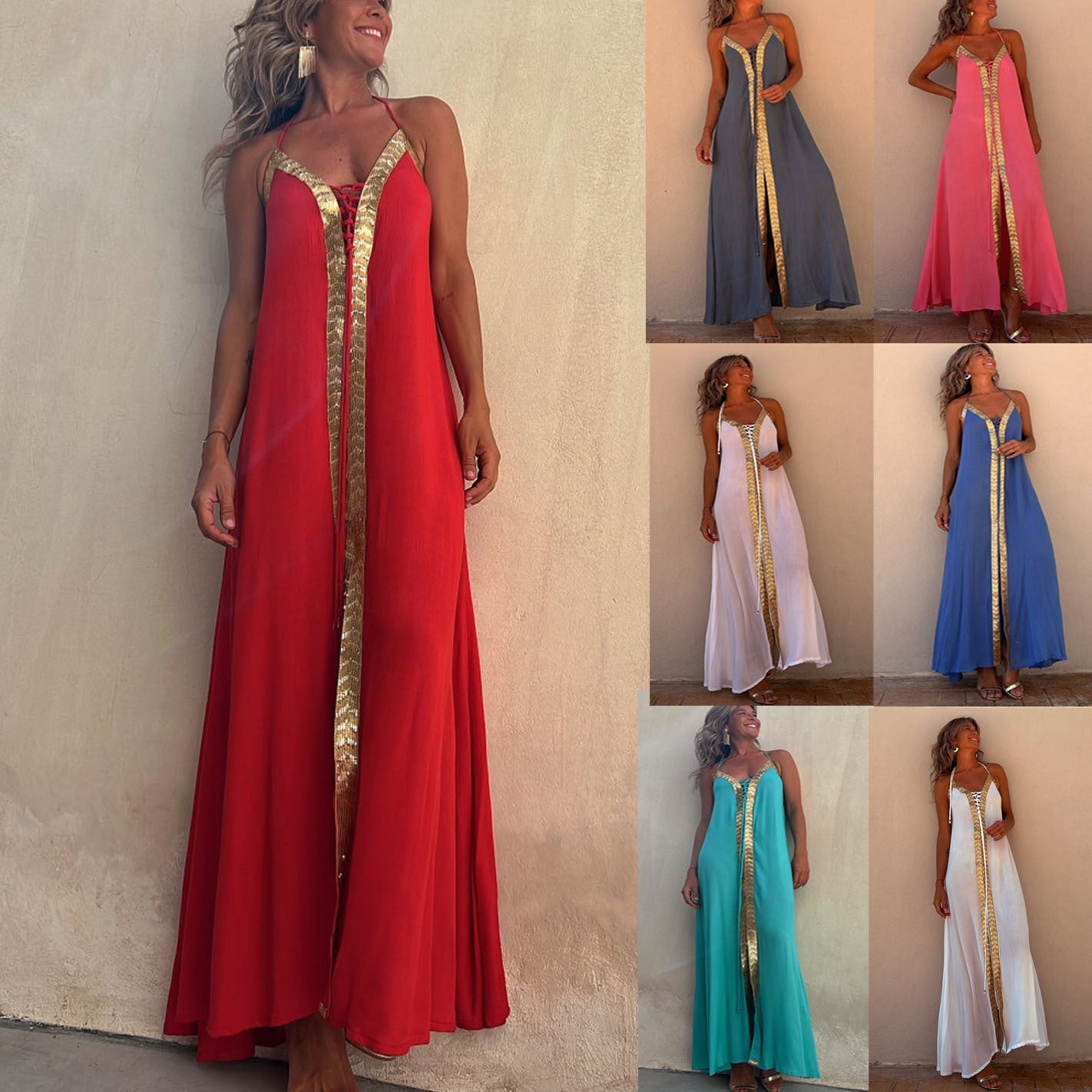 Elegant Lace-Up Halterneck Dress by Valentina Lo Bello