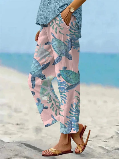 Pantaloni cropped con stampa tartaruga marina di Valentina Lo Bello