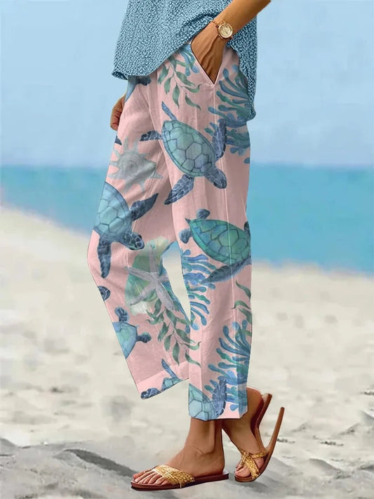 Pantaloni cropped con stampa tartaruga marina di Valentina Lo Bello