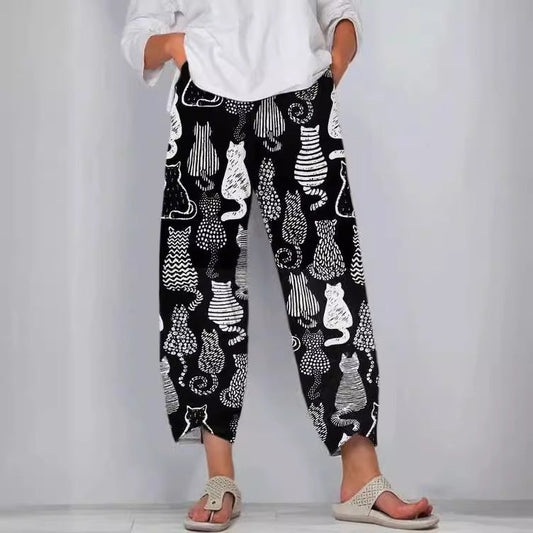 Pantaloni in lino Artful Valentina Lo Bello con motivo 3D