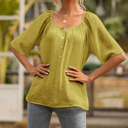 Chic Square Collar Top Valentina Lo Bello Short Sleeve
