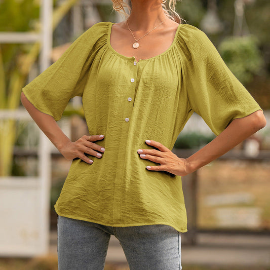 Chic Square Collar Top Valentina Lo Bello Short Sleeve