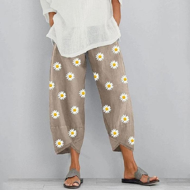 Floral Cropped Elastic Waist Pants by Valentina Lo Bello