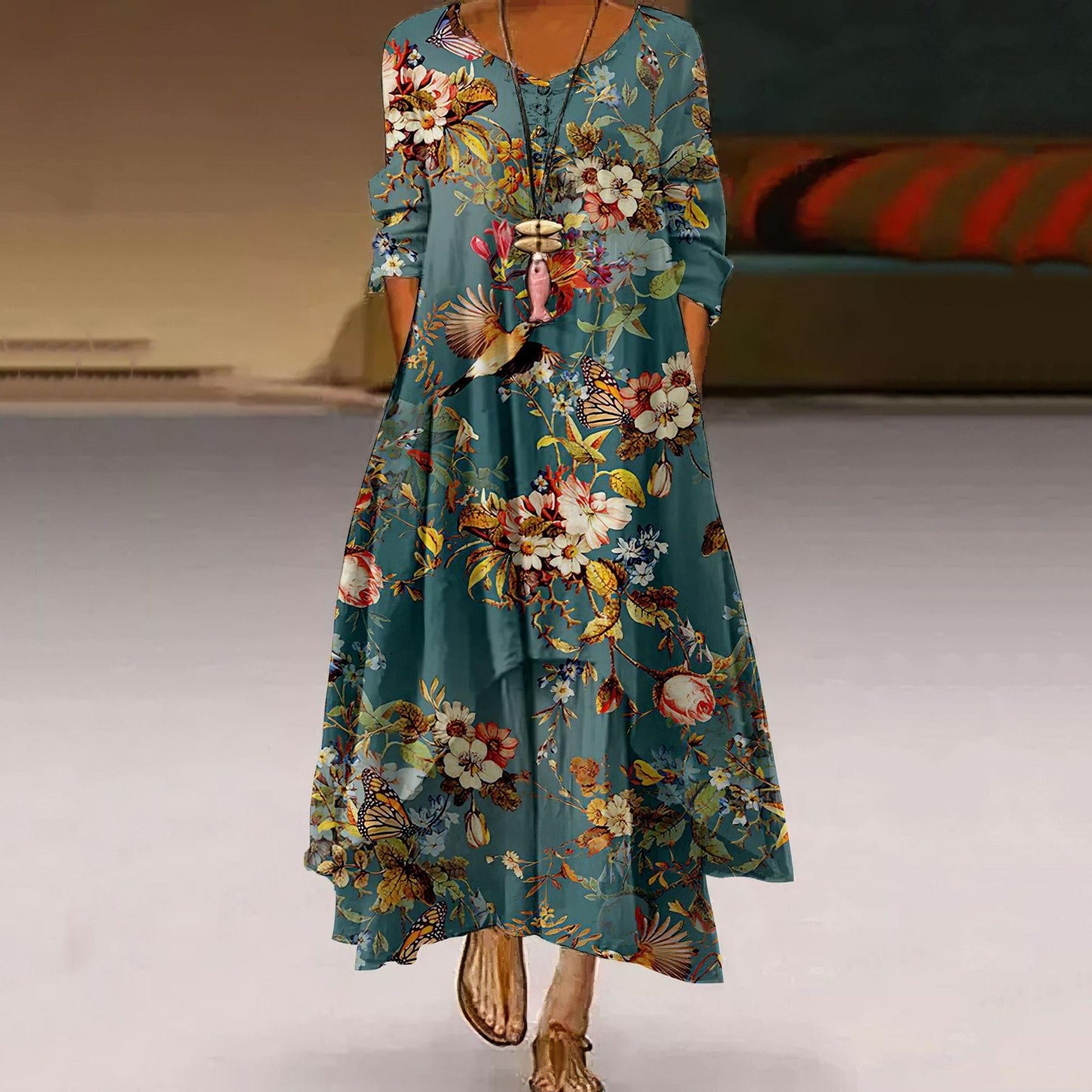 Artistic Floral Swing Dress by Valentina Lo Bello