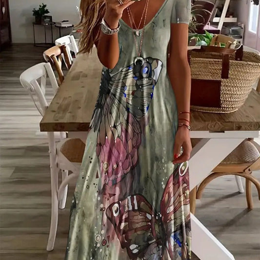 Bohemian Butterfly Print Valentina Lo Bello Maxi Dress