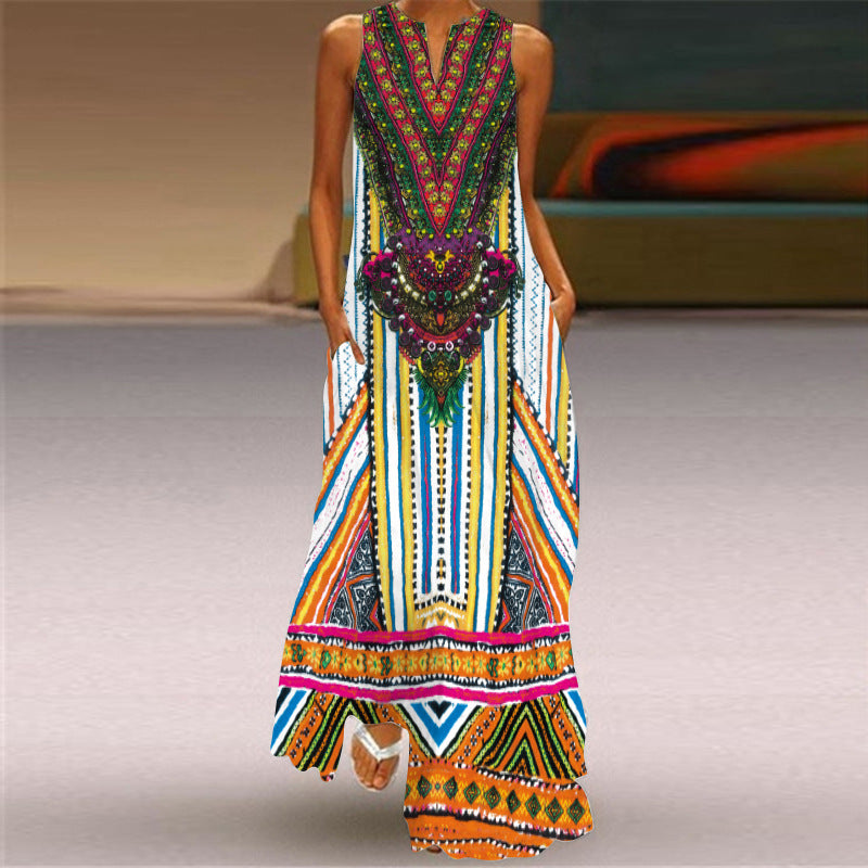 Retro Print Long Dress by Valentina Lo Bello