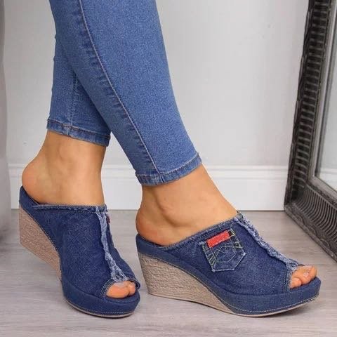Chic Denim Wedge Sandals by Valentina Lo Bello