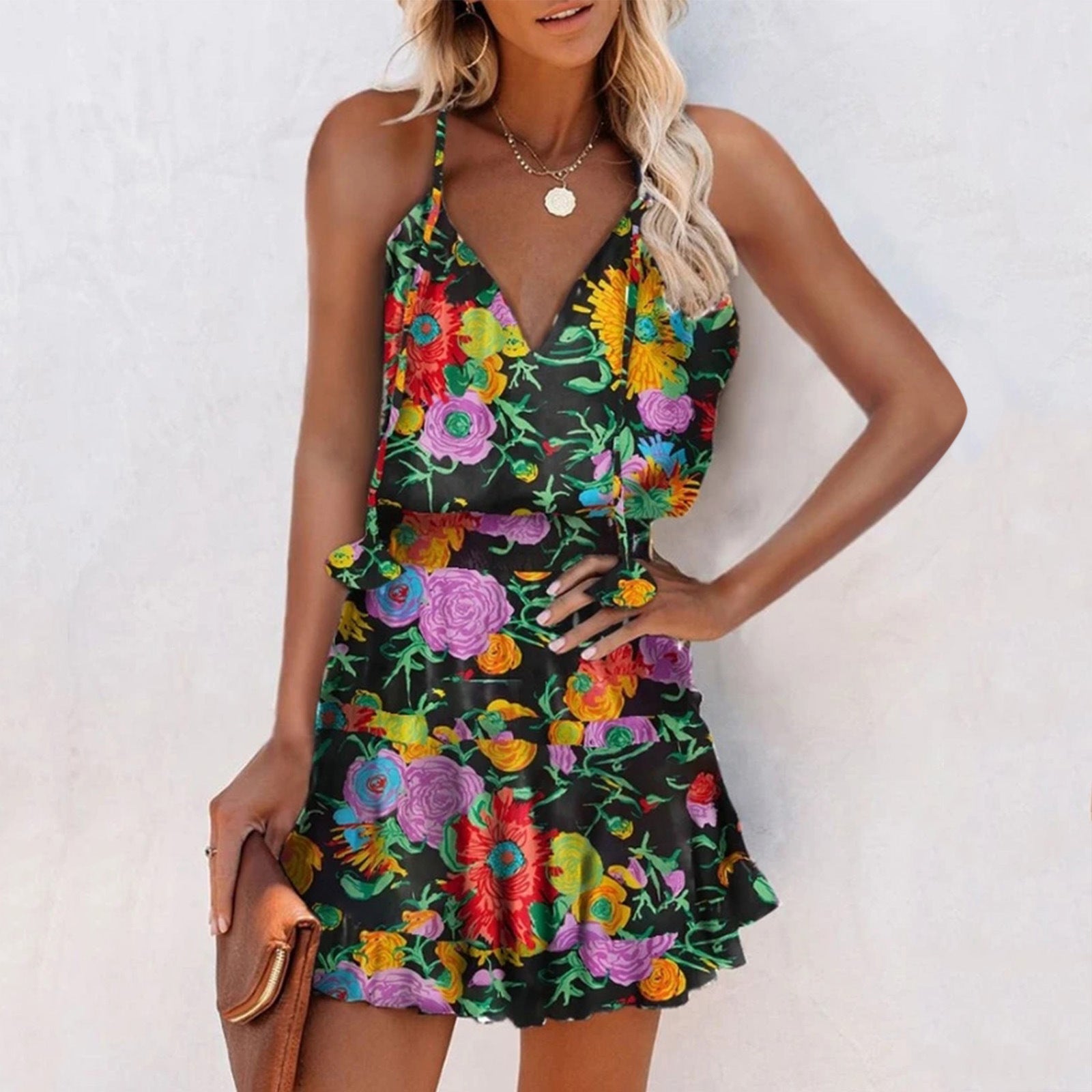 Vibrant Floral V-Neck Dress by Valentina Lo Bello