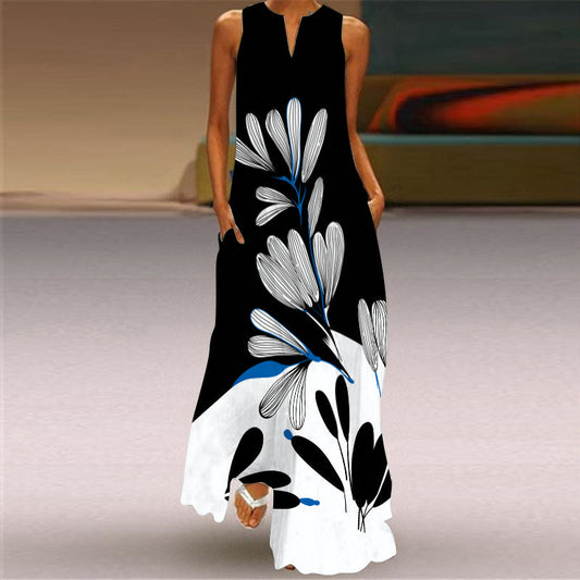 Chic Print Maxi Dress Valentina Lo Bello Sleeveless V-Neck