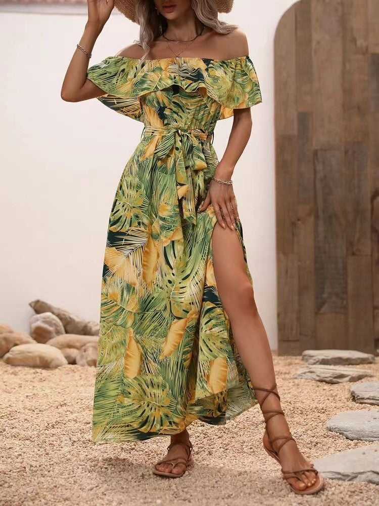 Elegante abito lungo floreale con volant di Valentina Lo Bello