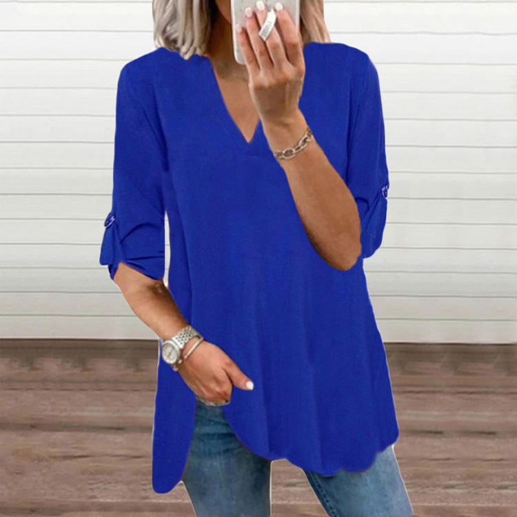 Chic V-Neck Loose Chiffon Top by Valentina Lo Bello