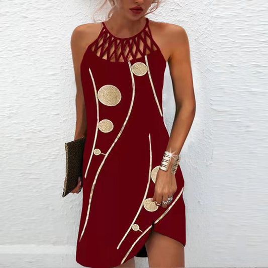 Elegante abito a collo alto con stampa di Valentina Lo Bello