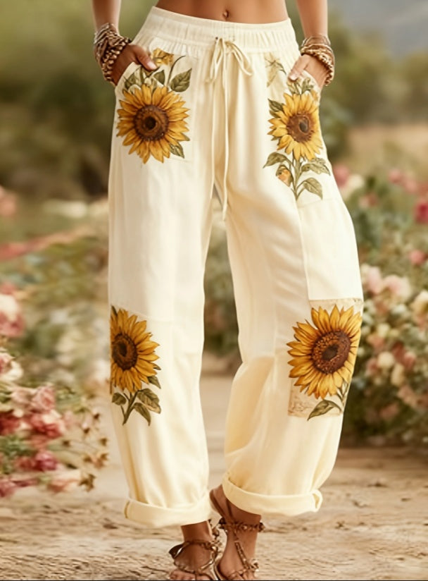 Pantaloni a lanterna floreali Boho Sunflower Valentina Lo Bello