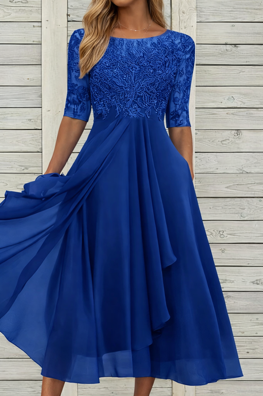 Elegante abito da sera midi in pizzo di Valentina Lo Bello